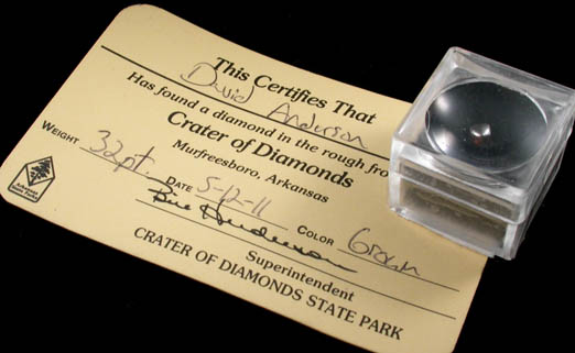 Diamond (0.32 carat brown irregular crystal) from Crater of Diamonds State Park, Murfreesboro, Pike County, Arkansas