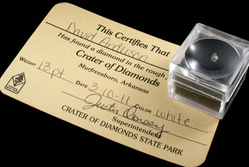 Diamond (0.13 carat pale-brown irregular crystal) from Crater of Diamonds State Park, Murfreesboro, Pike County, Arkansas