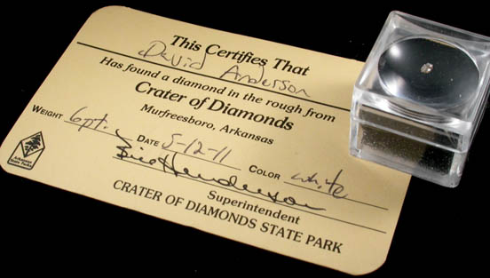 Diamond (0.06 carat pale-brown irregular crystal) from Crater of Diamonds State Park, Murfreesboro, Pike County, Arkansas