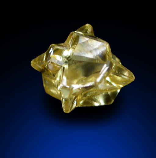 Diamond (0.15 carat fancy intense yellow cavernous crystal) from Mbuji-Mayi (Miba), 300 km east of Tshikapa, Democratic Republic of the Congo