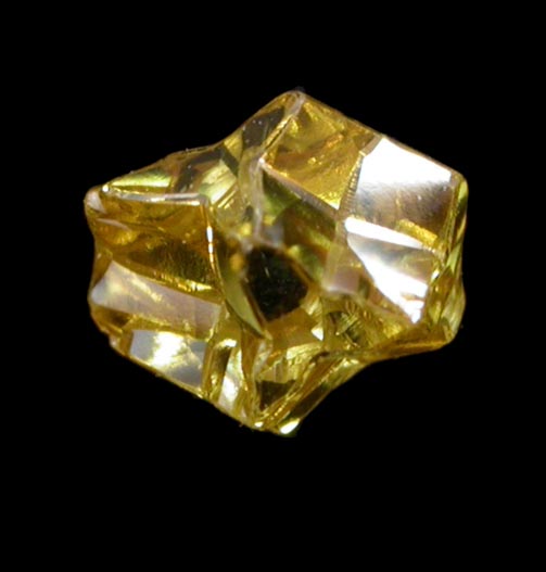 Diamond (0.25 carat fancy intense yellow cavernous crystal) from Mbuji-Mayi (Miba), 300 km east of Tshikapa, Democratic Republic of the Congo