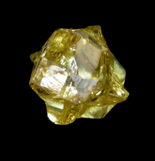 Diamond (0.17 carat fancy intense yellow cavernous crystal) from Mbuji-Mayi (Miba), 300 km east of Tshikapa, Democratic Republic of the Congo