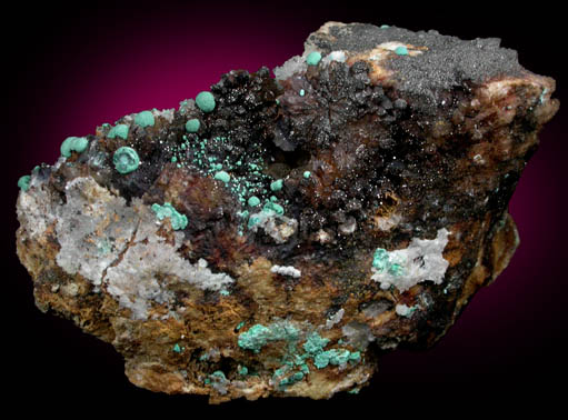 Murdochite with Malachite-Rosasite on Quartz from Bisbee District, Cochise County, Arizona