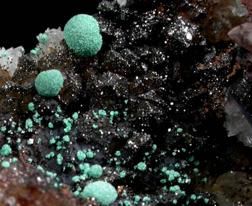 Murdochite with Malachite-Rosasite on Quartz from Bisbee District, Cochise County, Arizona