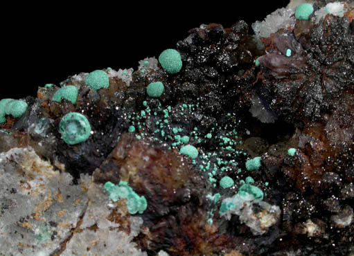 Murdochite with Malachite-Rosasite on Quartz from Bisbee District, Cochise County, Arizona