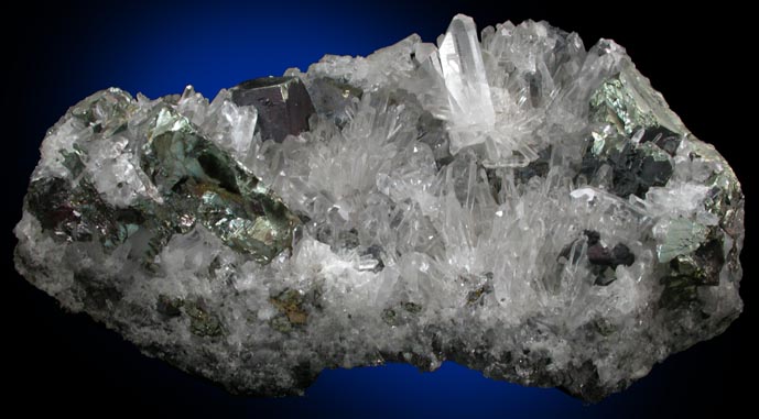 Chalcopyrite on Quartz with Sphalerite and Chalcocite from Ellenville Zinc Co. Mine, Ellenville, Ulster County, New York