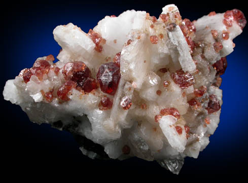 Spessartine-Grossular Garnet on Albite, Quartz, Schorl from Pakora, near Apaligun, Braldu Valley, Baltistan, Gilgit-Baltistan, Pakistan