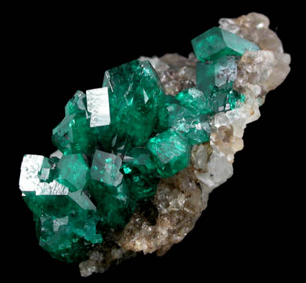 Dioptase in Calcite from Altyn-Tyube, 66 km east of Karagandy, Karaganda Oblast', Kazakhstan (Type Locality for Dioptase)