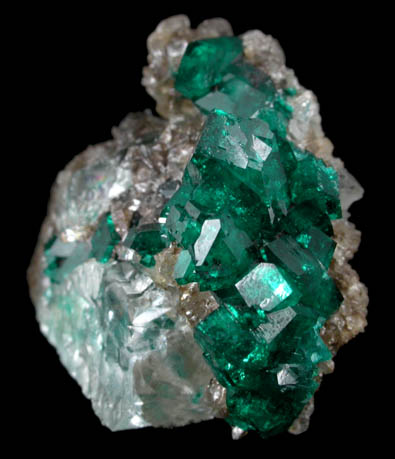 Dioptase in Calcite from Altyn-Tyube, 66 km east of Karagandy, Karaganda Oblast', Kazakhstan (Type Locality for Dioptase)