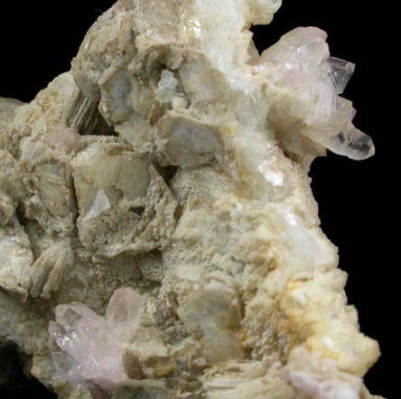 Quartz var. Rose Quartz Crystals with Cookeite on Albite from Rose Quartz Locality, Plumbago Mountain, Oxford County, Maine