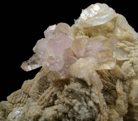 Quartz var. Rose Quartz Crystals with Cookeite on Albite from Rose Quartz Locality, Plumbago Mountain, Oxford County, Maine