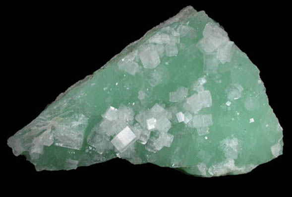 Hydroxyapophyllite-(K) (formerly apophyllite-(KOH)) on Prehnite from Fairfax Quarry, 6.4 km west of Centreville, Fairfax County, Virginia