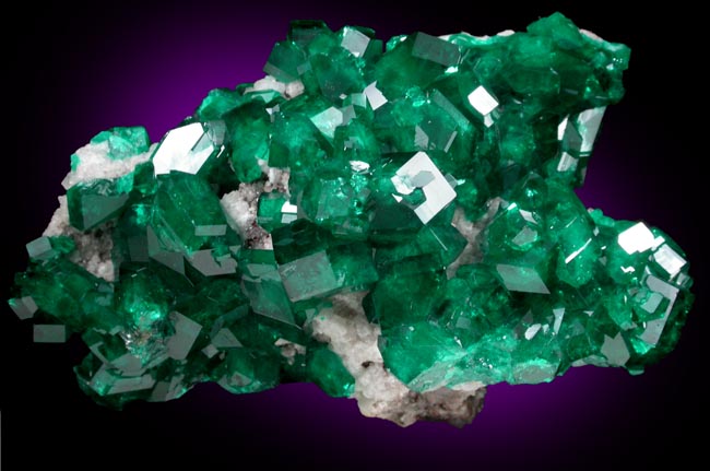 Dioptase on Calcite from Tsumeb Mine, Otavi-Bergland District, Oshikoto, Namibia