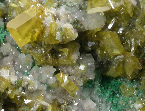 Wulfenite, Malachite, Calcite from Tsumeb Mine, Otavi-Bergland District, Oshikoto, Namibia