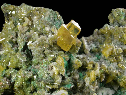 Wulfenite, Malachite, Calcite from Tsumeb Mine, Otavi-Bergland District, Oshikoto, Namibia