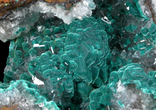 Rosasite on Calcite from Mina Ojuela, Mapimi, Durango, Mexico