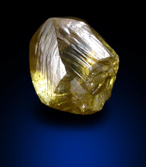 Diamond (0.87 carat cuttable fancy intense-yellow asymmetric crystal) from Northern Cape Province, South Africa