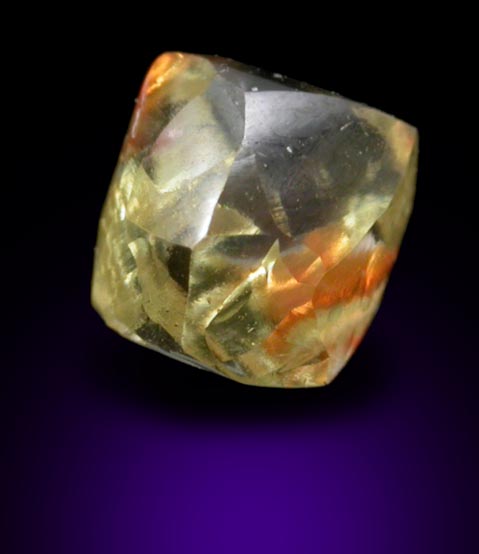 Diamond (0.85 carat yellow-orange dodecahedral crystal) from Orapa Mine, south of the Makgadikgadi Pans, Botswana