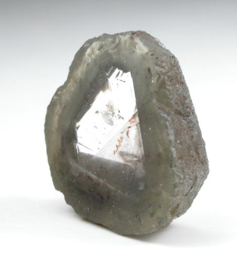 Diamond (9.97 carat cubic crystal with 2.57 carat sawn slice showing the gem diamond center) from Mbuji-Mayi (Miba), 300 km east of Tshikapa, Democratic Republic of the Congo