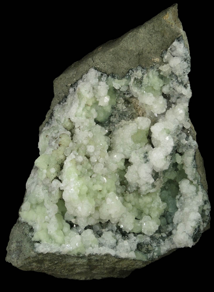 Apophyllite on Prehnite with Calcite from O and G Industries Southbury Quarry, Southbury, New Haven County, Connecticut