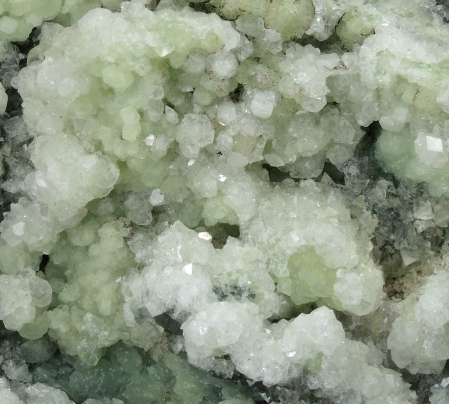 Apophyllite on Prehnite with Calcite from O and G Industries Southbury Quarry, Southbury, New Haven County, Connecticut