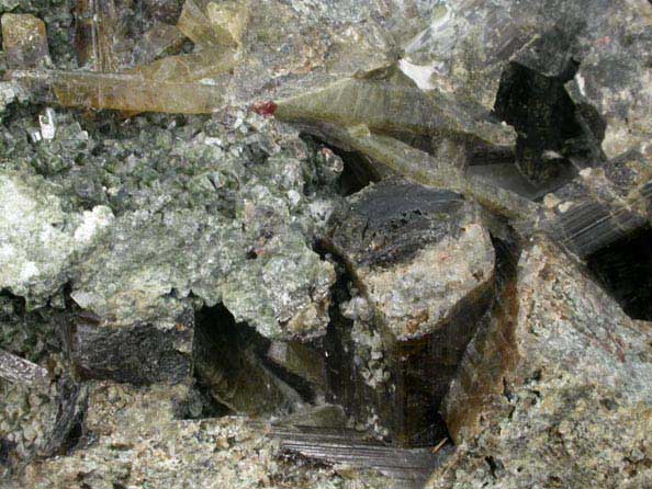 Vesuvianite, Meionite, Diopside, Almandine Garnet from Goodall Farm Quarry, 600 meter Prospect, Sanford, York County, Maine