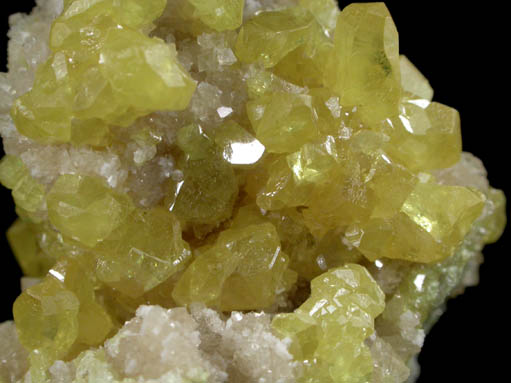 Sulfur on Calcite from Machow Mine, Tarnobrzeg, Poland