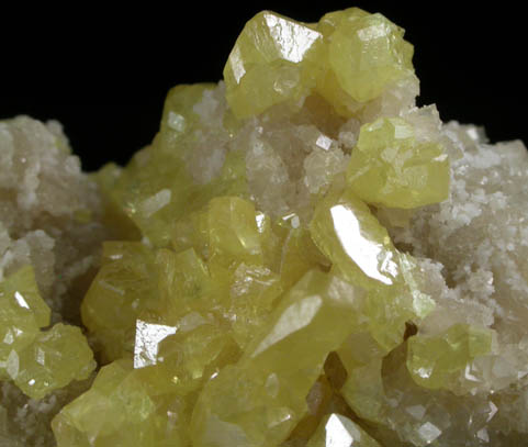 Sulfur on Calcite from Machow Mine, Tarnobrzeg, Poland