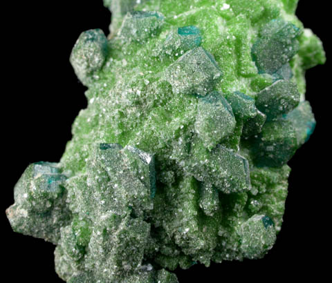 Dioptase with Duftite over Calcite from Tsumeb Mine, Otavi-Bergland District, Oshikoto, Namibia (Type Locality for Duftite)