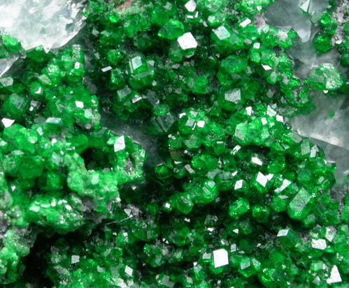 Uvarovite Garnet on Calcite from Saranovskoye Mine, Sarany, Permskaya Oblast', Ural Mountains, Russia (Type Locality for Uvarovite)