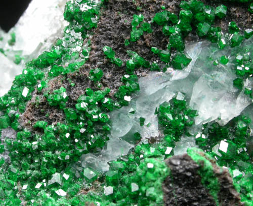 Uvarovite Garnet on Calcite from Saranovskoye Mine, Sarany, Permskaya Oblast', Ural Mountains, Russia (Type Locality for Uvarovite)