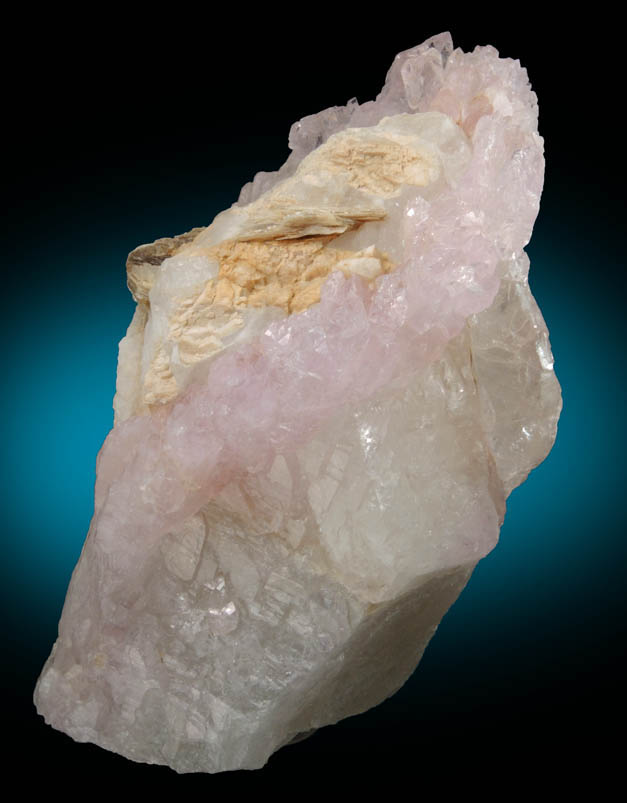 Quartz var. Rose Quartz Crystals on Milky Quartz with Muscovite from Lavra da Ilha, Taquaral, Jequitinhonha River, Minas Gerais, Brazil