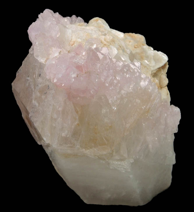 Quartz var. Rose Quartz Crystals on Milky Quartz with Muscovite from Lavra da Ilha, Taquaral, Jequitinhonha River, Minas Gerais, Brazil