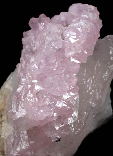 Quartz var. Rose Quartz Crystals on Milky Quartz from Lavra da Ilha, Taquaral, Jequitinhonha River, Minas Gerais, Brazil