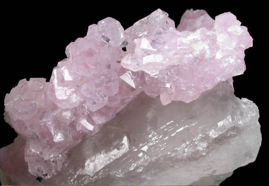 Quartz var. Rose Quartz Crystals on Milky Quartz from Lavra da Ilha, Taquaral, Jequitinhonha River, Minas Gerais, Brazil