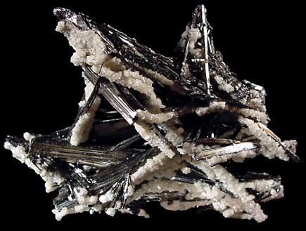 Stibnite with Calcite from Xikuangshan, 12 km northeast of Lengshuijiang, Hunan Province, China