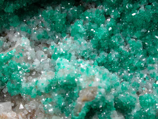 Dioptase on Calcite from Tsumeb Mine, Otavi-Bergland District, Oshikoto, Namibia