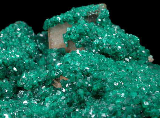 Dioptase over Calcite from Tsumeb Mine, Otavi-Bergland District, Oshikoto, Namibia