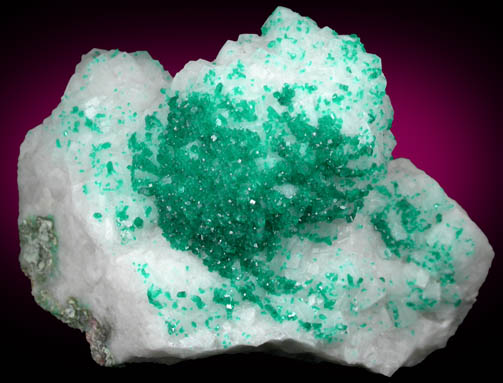 Dioptase on Calcite from Tsumeb Mine, Otavi-Bergland District, Oshikoto, Namibia