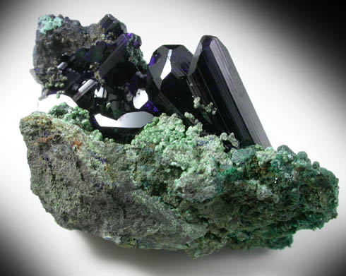 Azurite with Conichalcite and Malachite from Tsumeb Mine, Otavi-Bergland District, Oshikoto, Namibia