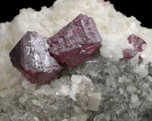 Cinnabar on Quartz and Dolomite from Chatian Mine, Fenghuang, Hunan, China