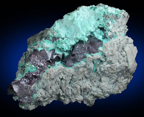 Cuprite on Chrysocolla from Kolwezi Mining District, 240 km WNW of  Lubumbashi, Katanga Copperbelt, Lualaba Province, Democratic Republic of the Congo