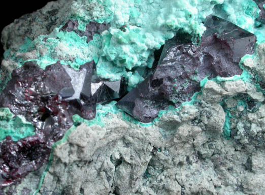 Cuprite on Chrysocolla from Kolwezi Mining District, 240 km WNW of  Lubumbashi, Katanga Copperbelt, Lualaba Province, Democratic Republic of the Congo