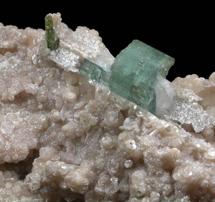 Lepidolite on Albite with Elbaite Tourmaline from Lavra da Golconda, Near Governor Valadares, Minas Gerais, Brazil