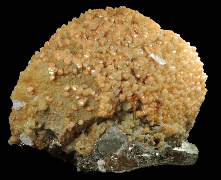 Dolomite and Gypsum on Siderite pseudomorph after Calcite on Pyrite from Turt Mine, Satu Mare, Maramures, Romania