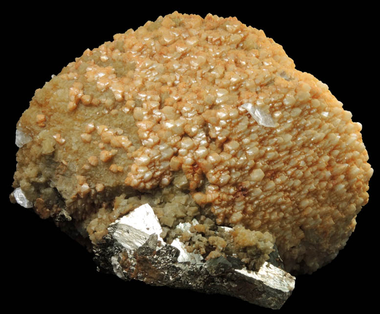 Dolomite and Gypsum on Siderite pseudomorph after Calcite on Pyrite from Turt Mine, Satu Mare, Maramures, Romania