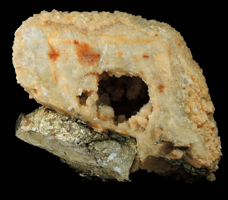 Dolomite and Gypsum on Siderite pseudomorph after Calcite on Pyrite from Turt Mine, Satu Mare, Maramures, Romania