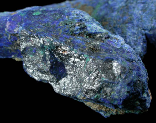 Chalcostibite with Azurite-Cuproromeite surface coating from Rar-el-Anz, Cherrat Wadi, Casablanca Prefecture, Morocco