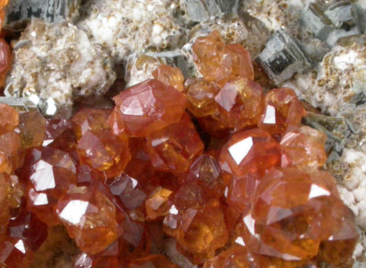 Spessartine Garnet on Microcline, Quartz, Muscovite from Tongbei-Yunling District, Fujian Province, China