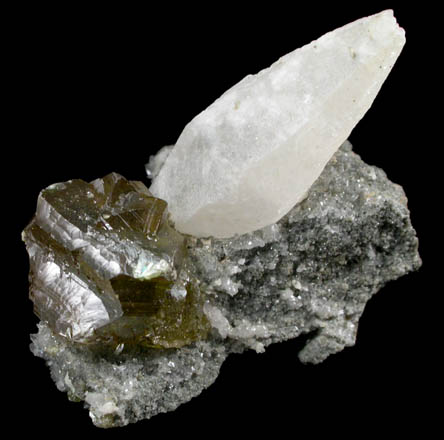 Sphalerite (Spinel Law twinned) with Calcite from Dzhezkazgan Mine, Karaganda Oblast', Kazakhstan